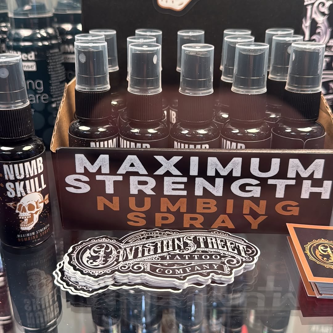 Be sure to pick up some for your next tattoo.  We can use this after the outline is finished and I help to eliminate that pain. @union_tattoosupply ma