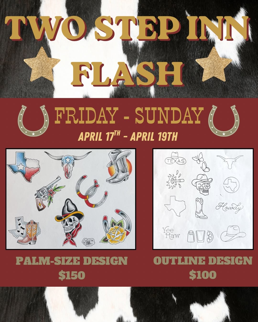 Step right into Two Step-Inn festival with a new tattoo!!
 
Iron Rite Tattoo South & Don’t Tell Mama Tattoo
Friday the 17th through Sunday the 19th!!
