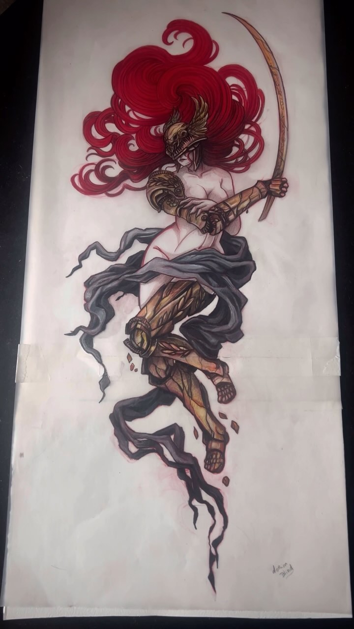 Malenia blade of Miquella ! 

Illustration au crayon de couleurs sur papier calque !
Je ne fais que rarement de la couleur, j’espère que le résultat v