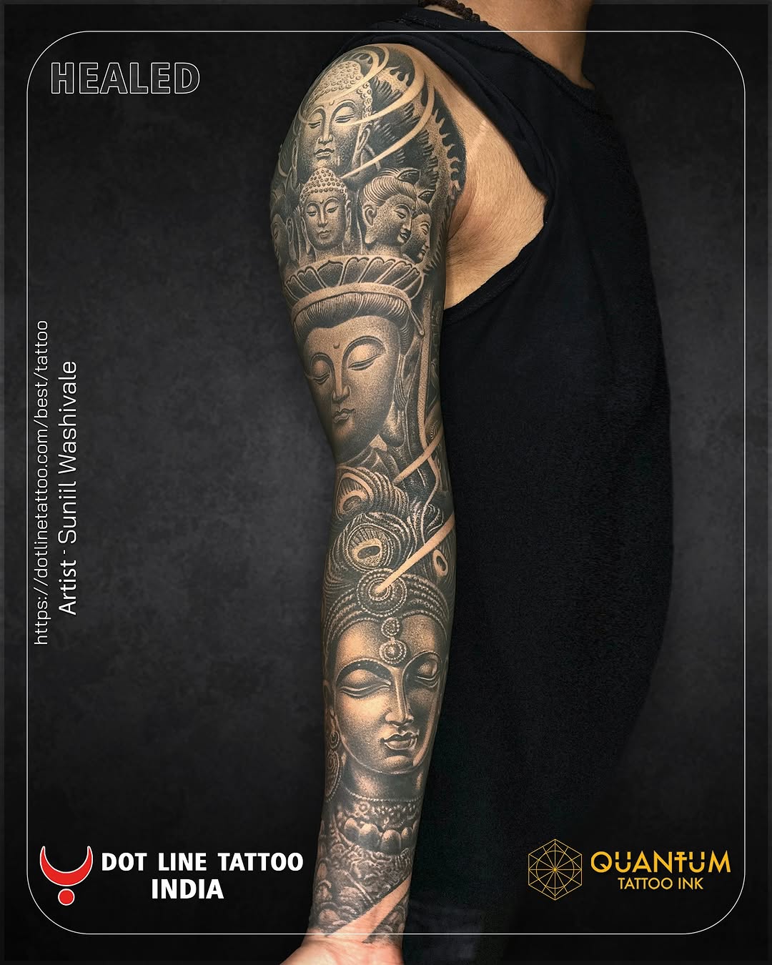  Award Winning Tattoo Design!
Dot Line Tattoo Studio, Koparkhairane, Navi Mumbai proudly presents our Best Large Black & Grey Healed Tattoo – Winner a