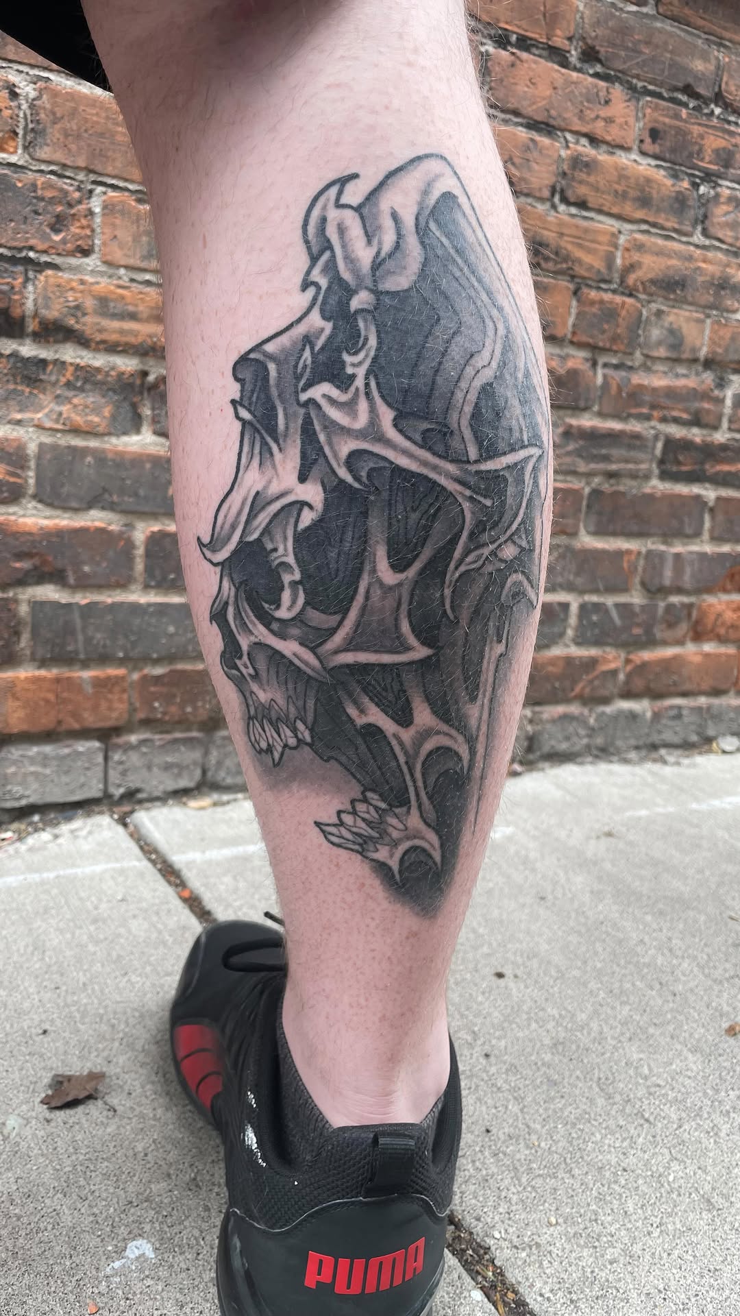 Sam’s only request was something “dark”  Thanks for the freedom my dude, always a pleasure #tattoo #blackandgreytattoo #darkart #montana #skull