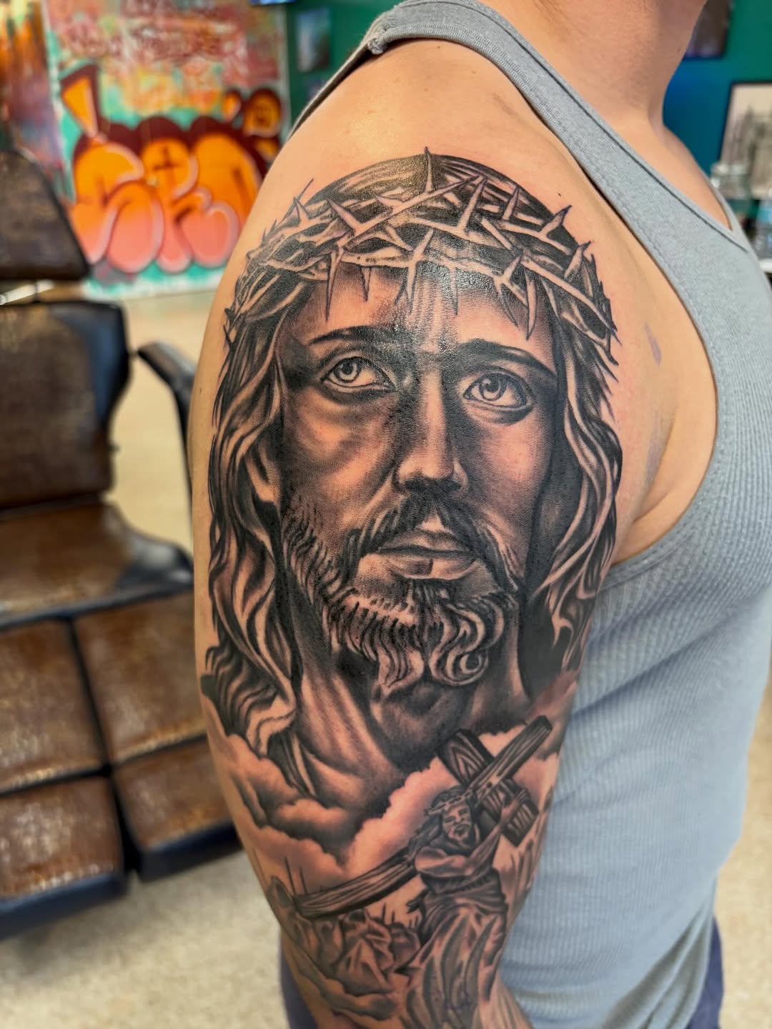 All hail king Jesus! Thankful for all he’s done for me and to him goes all the glory! Stoked how this tattoo came out, DM for booking @dylan.trupiano_