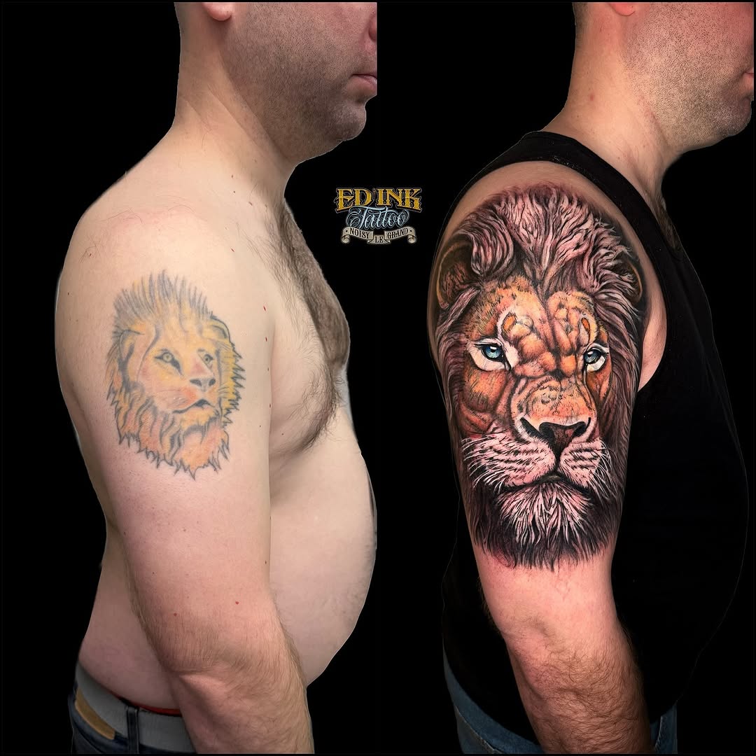 Cover lion  

Merci à Cyril de nous avoir fait confiance pour ce projet de recouvrement. 

Pour toute demande contactez-nous: 
@edink_tattoo 
 edinkta
