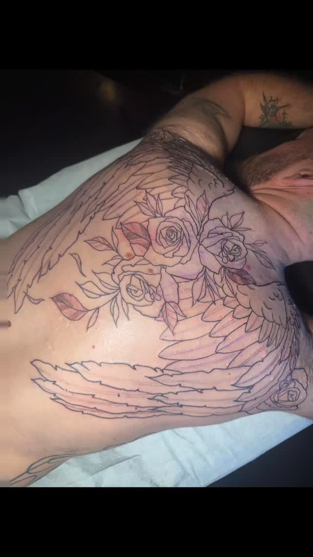 Fun piece to create for @nberry619  can’t wait to finish it! 

#angelwingstattoo #rosetattoo #backtattoo