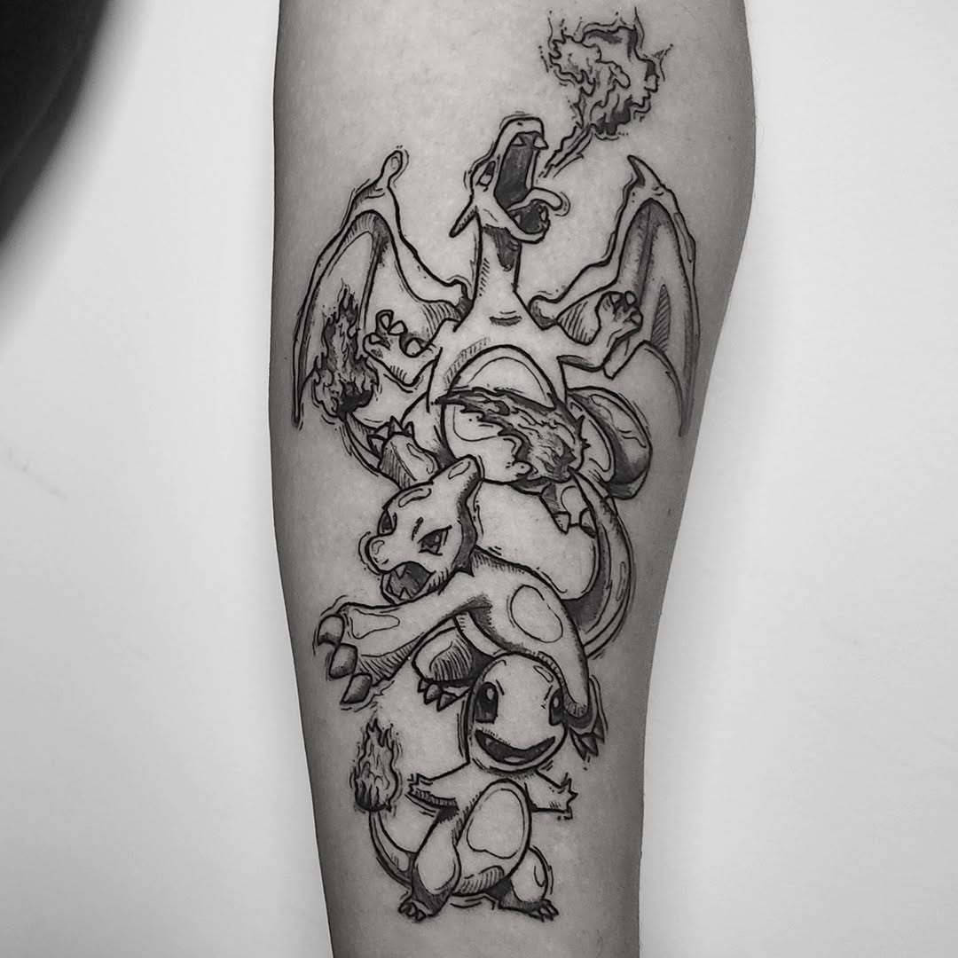 CHARMANDER, CHARMELEON & CHARIZARD
.
Citas y cotizaciones al DM o WhatsApp 0996581544
.
Realizado en @gatonegro_tattoostudio
Con los mejores insumos