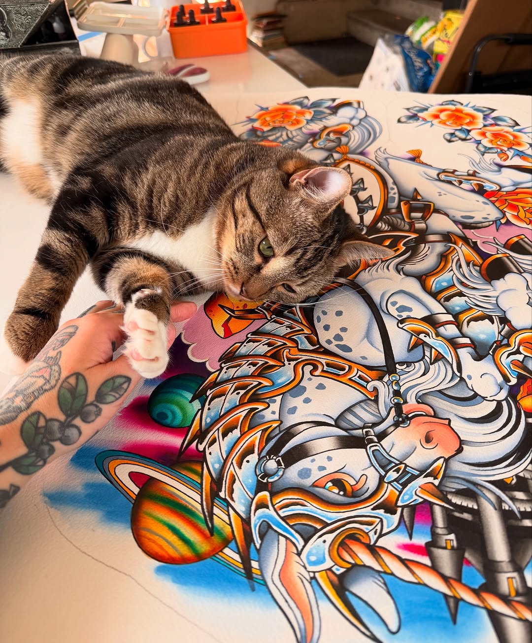 My painting contribution for the @spidermonkeytattoos anniversary party & back piece art show. We had such a wonderful turn out, on such a hot day. It