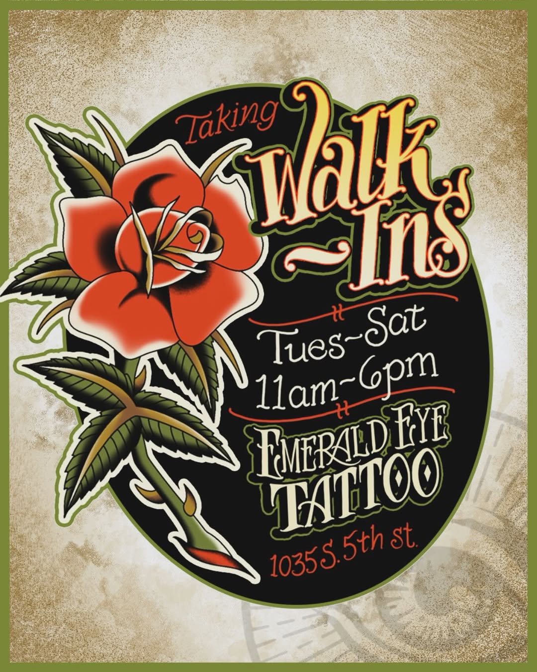 We’re taking walk-ins Tuesday through Saturday from 11-6! Any style, your design or ours. Can’t get here until 6? No problem. Just call the shop and l