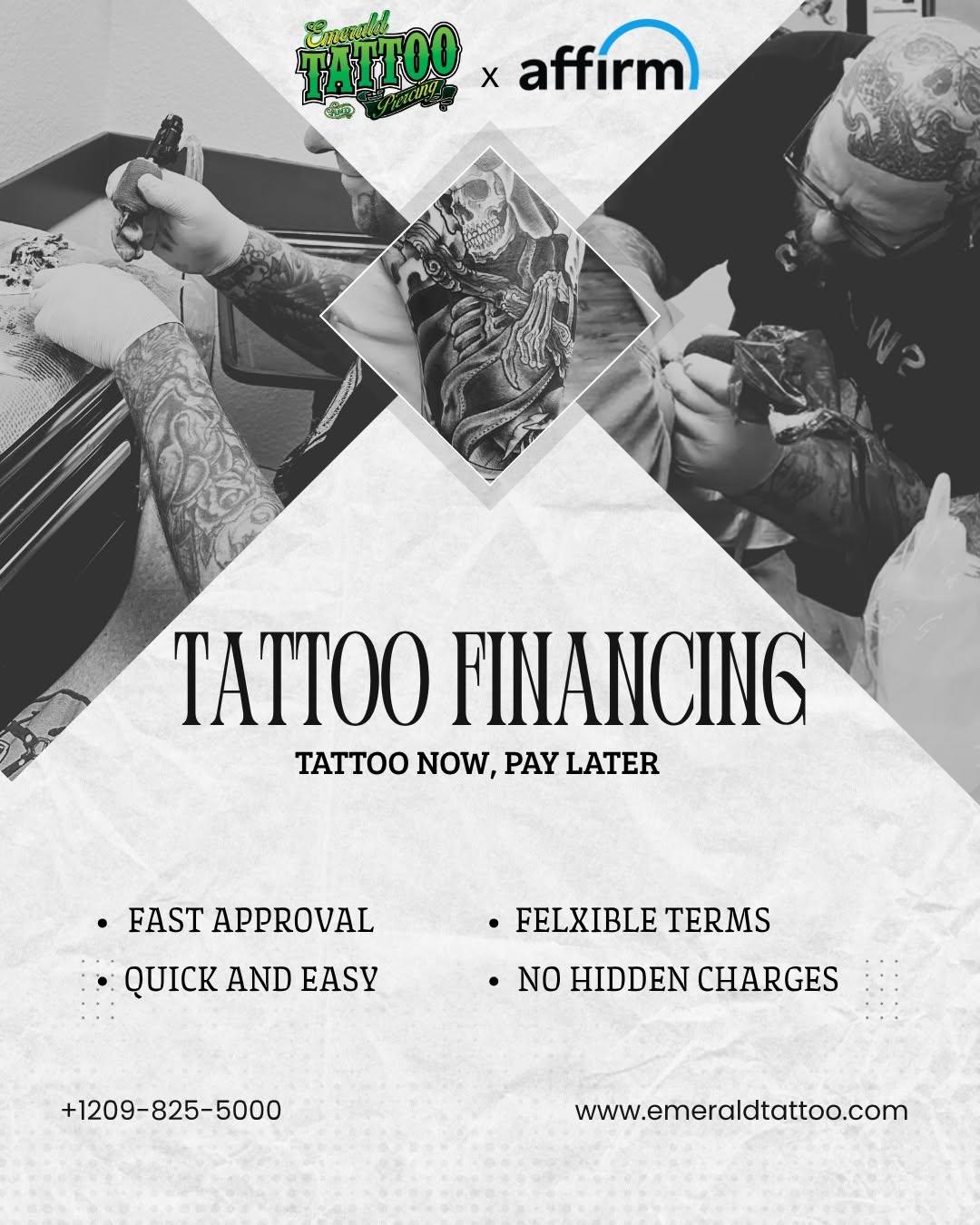 Tattoo financing with Affirm!

Low on budget but want to get a tattoo? No worries! With Affirm, you can get inked today and pay over time so you can f