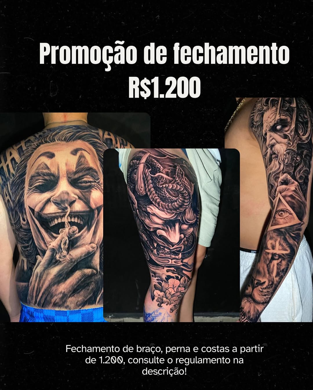 Promoção de tattoo rolando, vagas limitadas! 
Manda a sua arte que realizamos o fechamento em uma sessão! 
Também podemos criar a sua arte conforme su