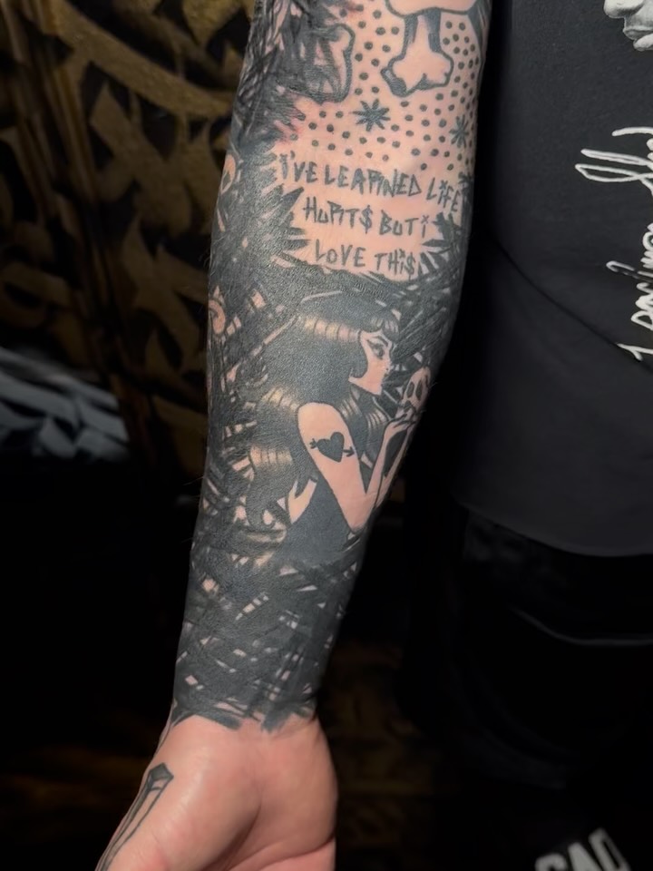 When your fiancé is tired of his traditional filler so you black it out instead  Still have one more session on it & then we can move on to other tatt