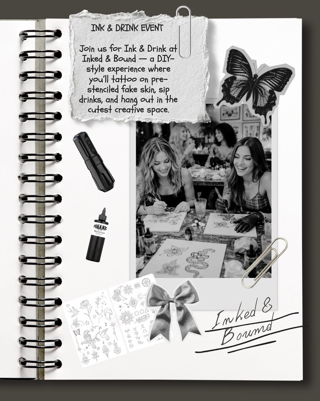 Ever wanted to try tattooing… just for fun? 
Not as a career — just as a cute, creative night out with your friends?

Join us for Ink & Drink at Inked