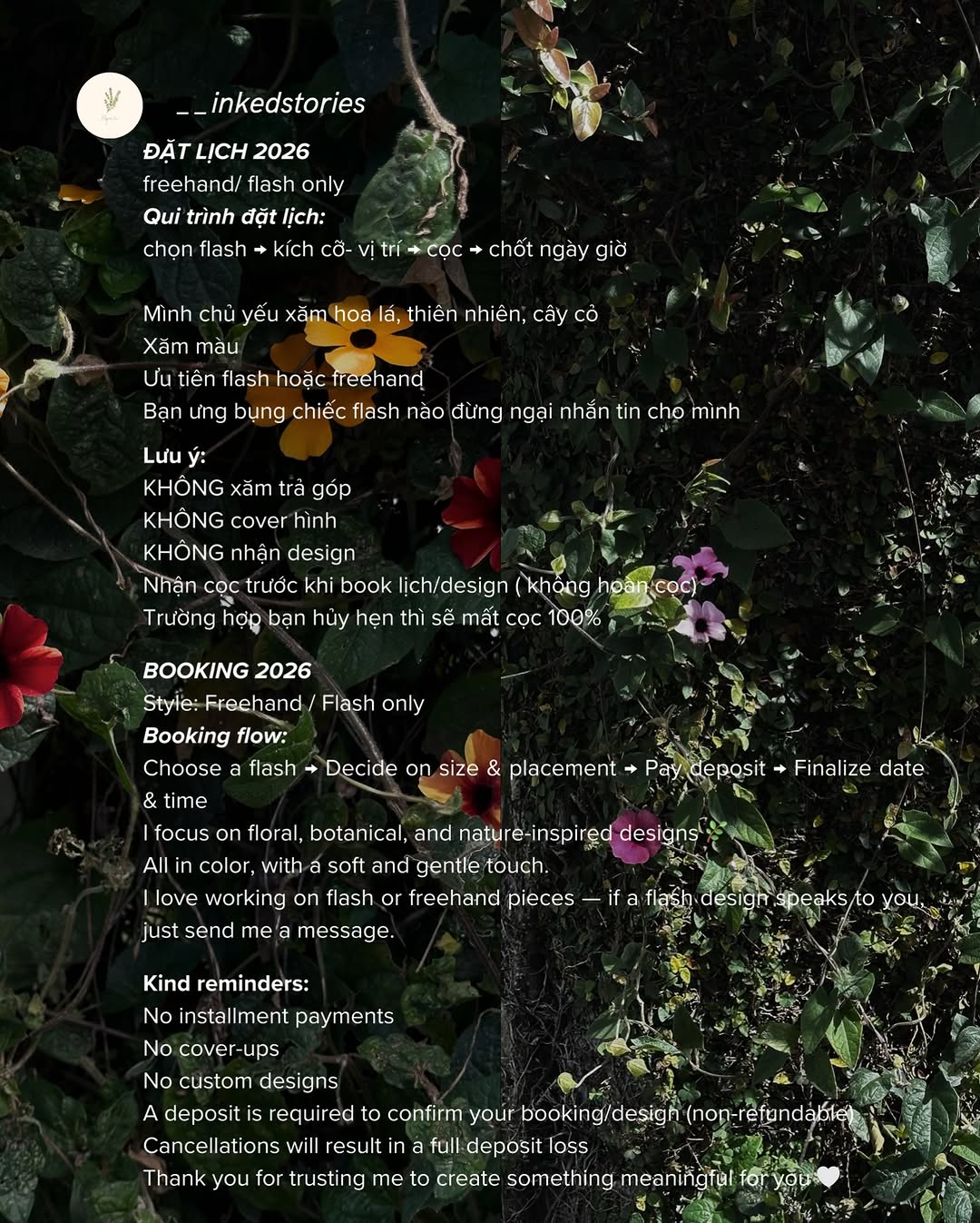  BOOKING FLOW ( update 2026)
 @__inkedstories by Jane 
•
•
appointment based SG
xin cám ơn.
•
•
•
#inkedstories #saigontattoo #thailandtattoo #koreant
