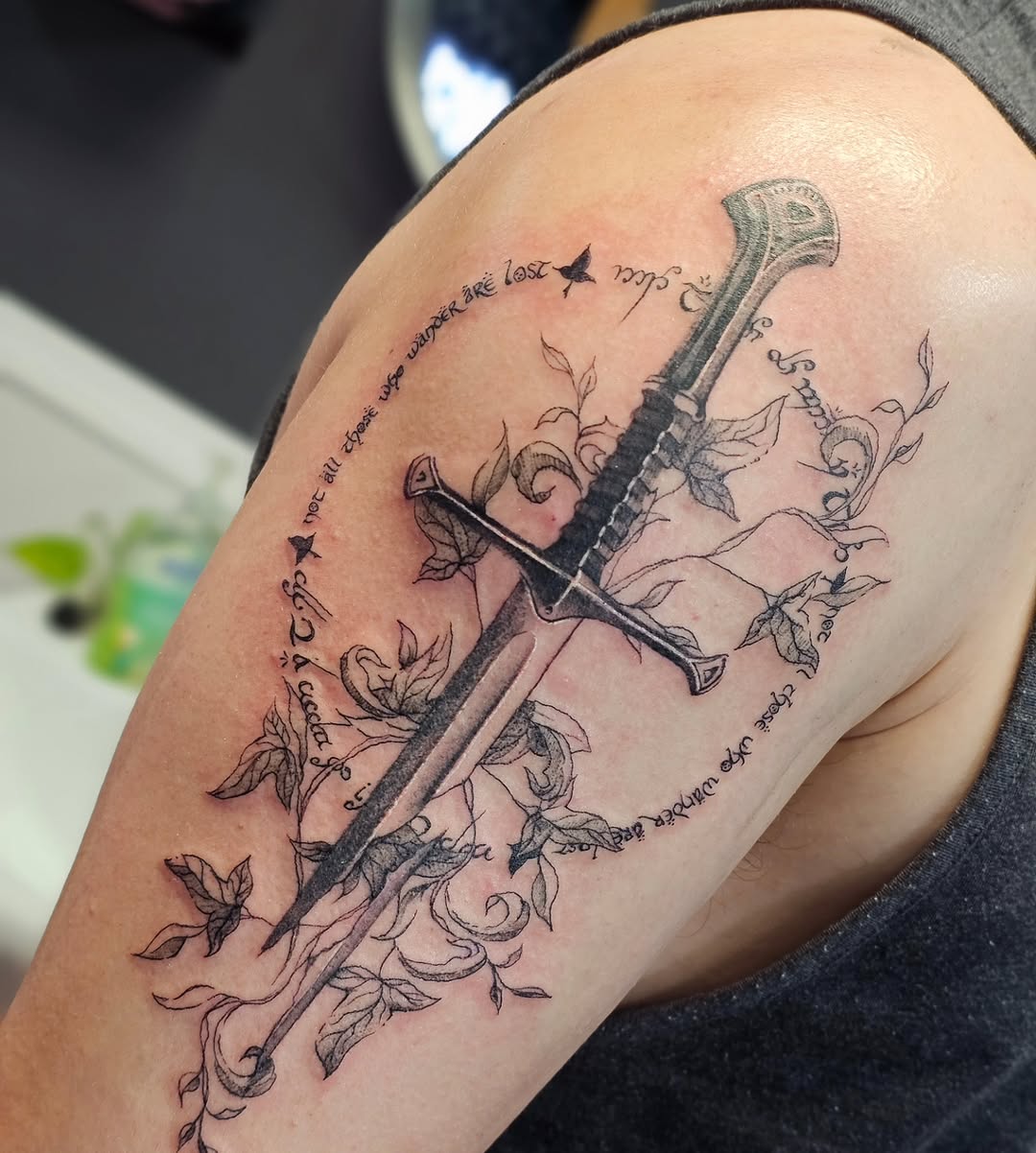 Not all those who wander are lost ~

LOTR tattoo for my client, this custom piece was so much fun to put together and to tattoo! Fine line and shading