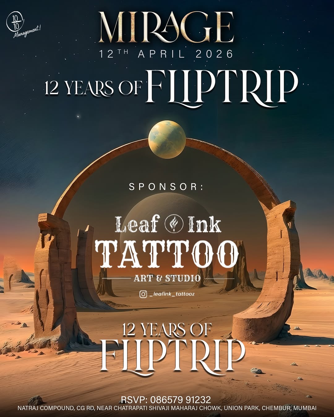 @_leafink_tattooz  One of the best tattoo studios in Ghatkopar, Leaf Ink Tattoo is now officially part of Mirage Fest! 

Catch us live on 12th April w