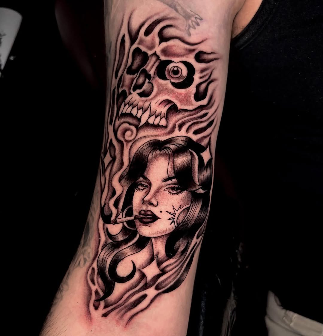 Had a blast putting together this smokin babe for my friend and co worker @lil_kevin_tattoos  thank you Kev! ~ Always booking just shoot me a DM 