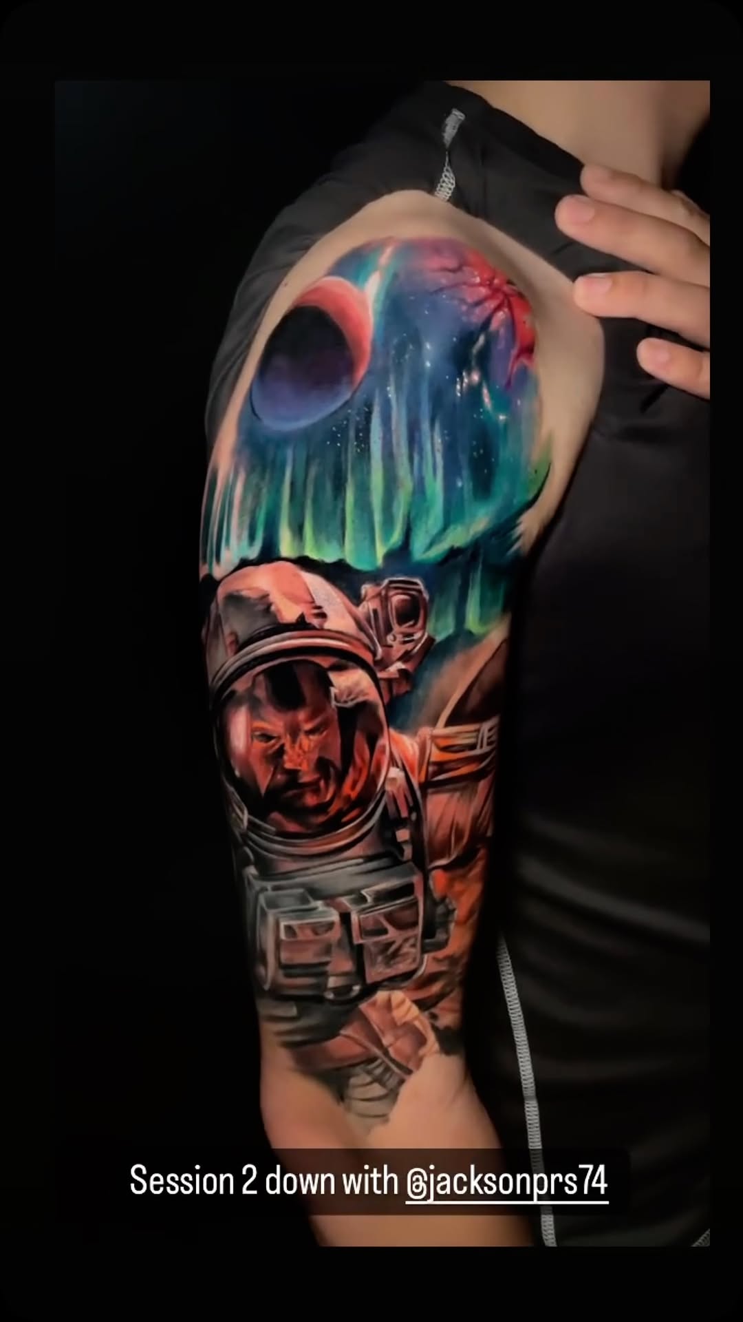 Embarking on a celestial journey with my astronaut tattoo! ✨ Two sessions down, totaling 11 hours so far. Loving the progress at @markedstudios!  #ast