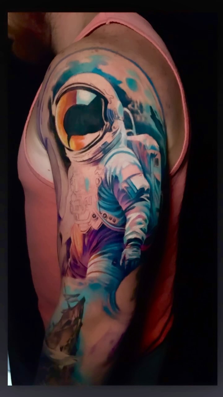 WIP full sleeve! 3rd session // 15 hours in #colortattoo #spacetattoo #space #astronaut #reno #renonv