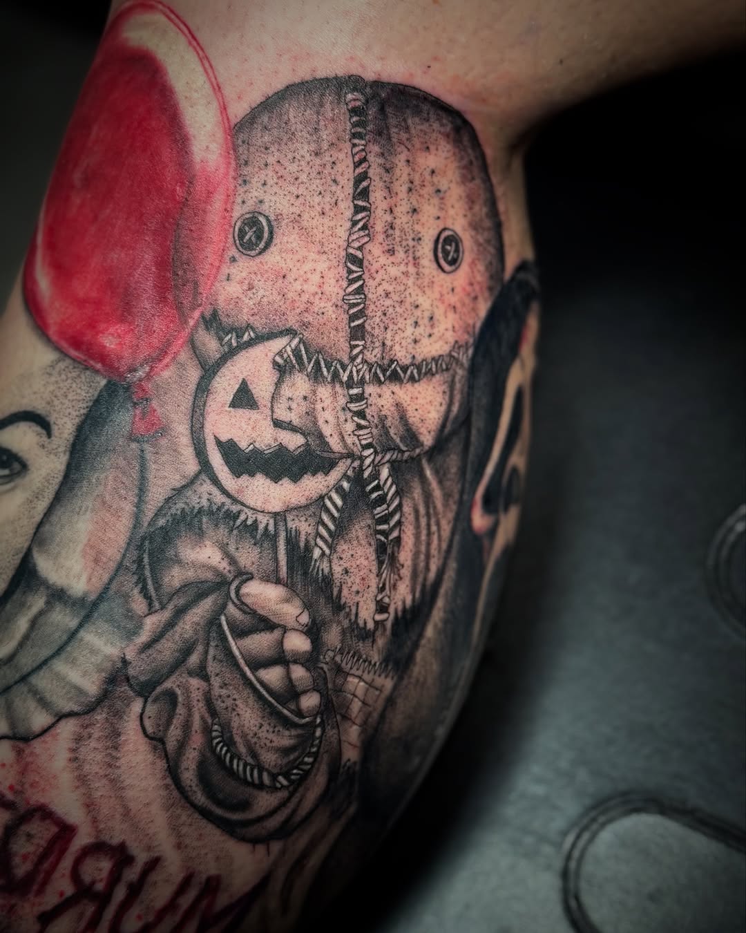 Fun addition to this horror sleeve today! Say him Sam! #tattoo #art #portrait #blackandgrey #wip #fyp #ohioart #ohiotattoer #columbusohio