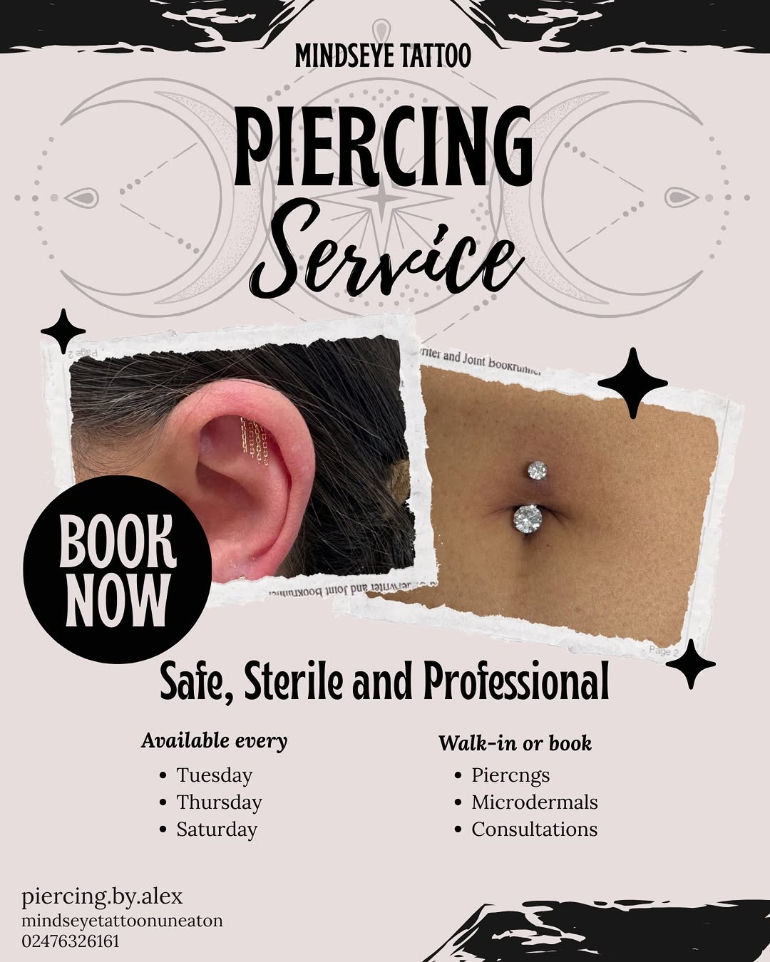 Don’t forget @piercing.by.alex is in the studio every Tuesday, Thursday and Saturday 10-430
Bookings and walk-ins welcome
You can also pop in for a