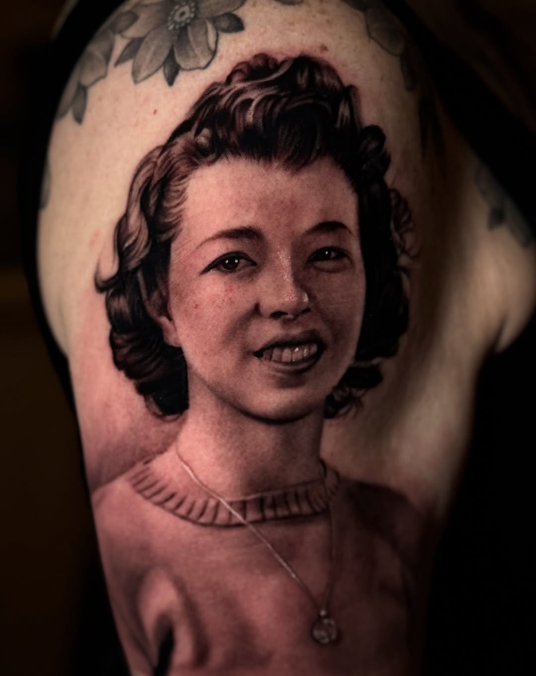 It’s a huge honor when a client trust you to do a tattoo this important. This is a portrait of my clients grandma in high school, and I’m extremely ha
