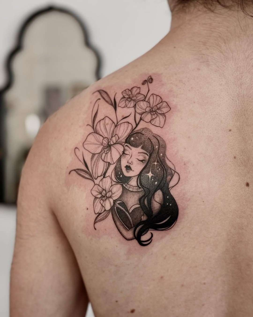 ✨ Orchid girl flash ✨
.
.
.
.
#tattooideas #universetattoo #whimsicaltattoo #floraltattoo #ariefeelstattoo #oaklandtattoo #bayareatattooer