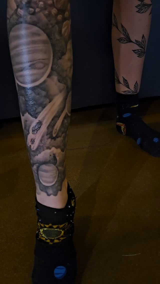 #space #planets #spacetattoo #stgeorge #science #tattoo #legsleeve