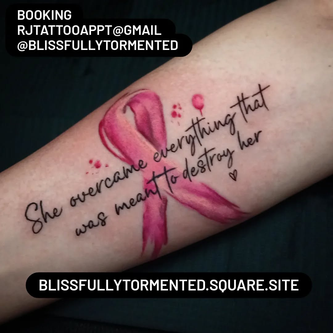 Big props to Erica for defeating cancer. Nice lil painterly tattoo with script. Thank you for supporting #fuckcancer #breastcancerawareness