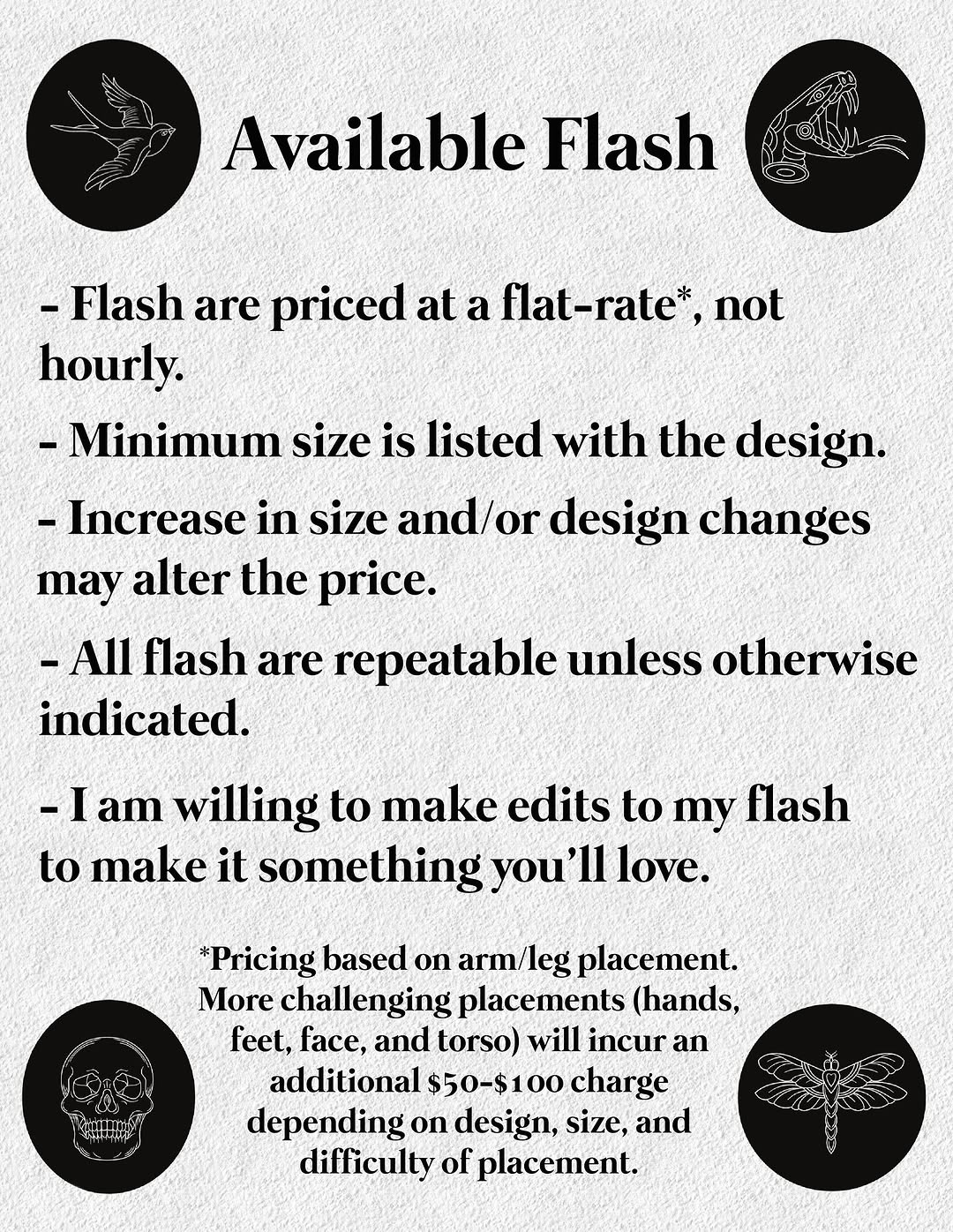 I have switched to flat-rate pricing for my flash! This will make it easier for you to budget, knowing the exact price up front. Check out the highlig