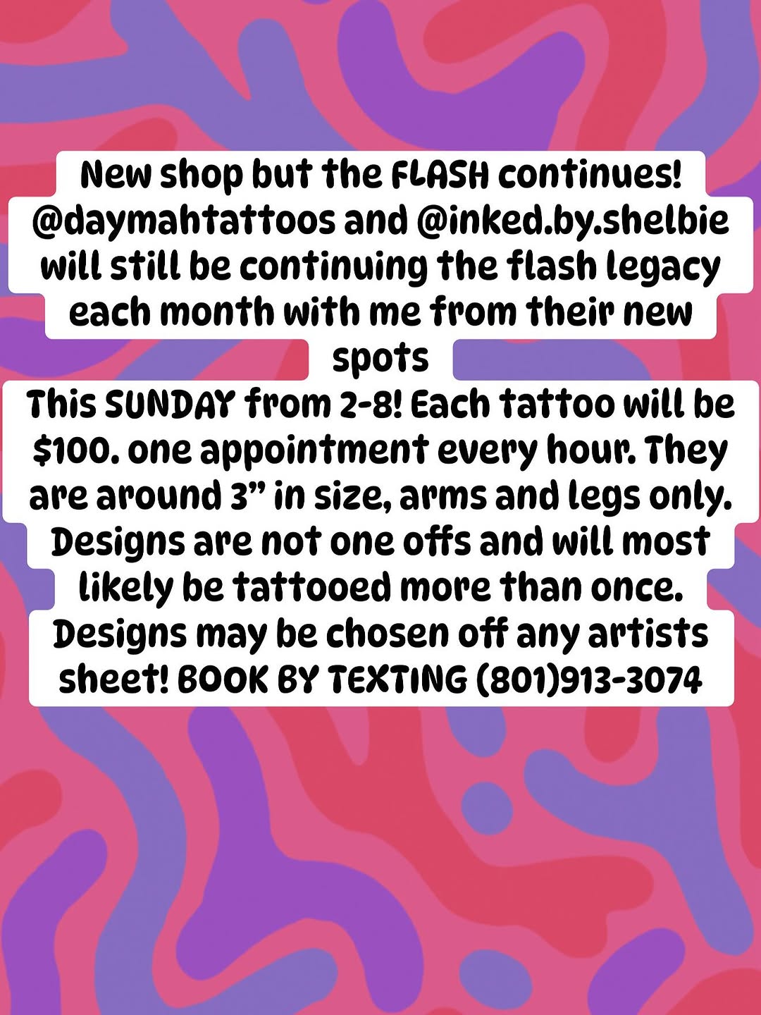New shop but the FLASH continues! @daymahtattoos and @inked.by.shelbie will still be continuing the flash legacy each month with me from their new spo