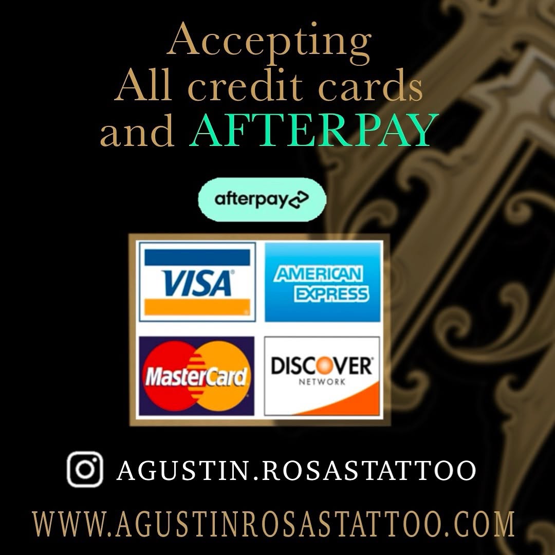 Financing available for your next tattoo! I accept all major credit cards and Afterpay is also available. Send me DM or visit my website for more deta