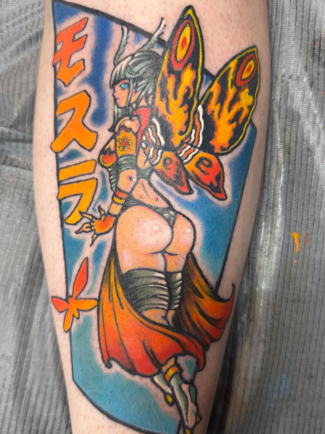 Finished up this Mothra Waifu on the missus @madammcvillain tonite. #mothra #godzilla #chrismcvillan #kaiju #tattookaiju