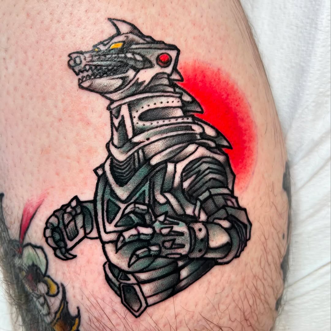 Fun lil Mecha-G from today. Kaiju tattoos always on special at @thetattookaiju Text my HOTTline to book.