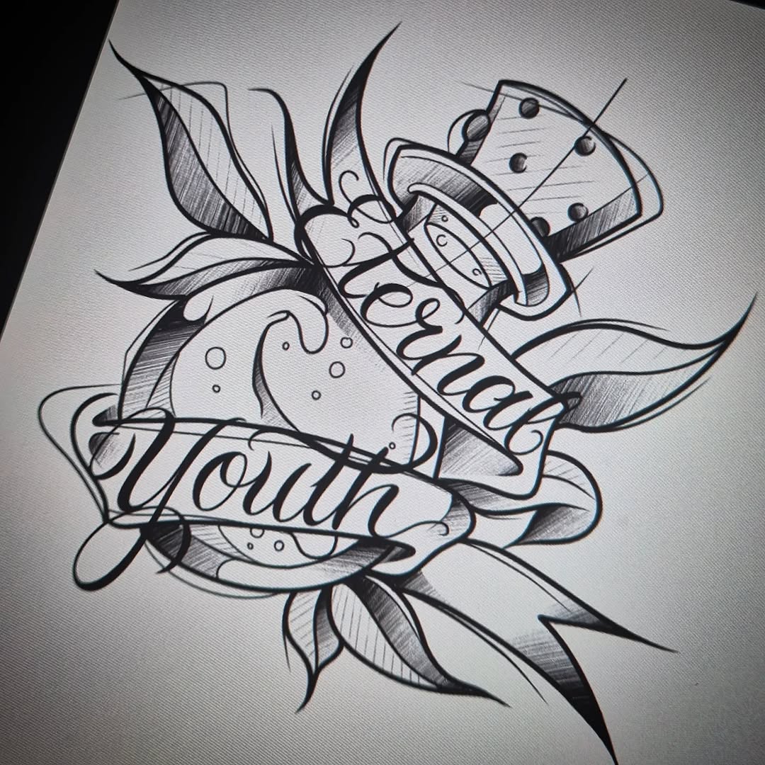 "Eternal Youth" #eternalyouth #sketchtattoo #blackworktattooart #sketch #flasktattoo