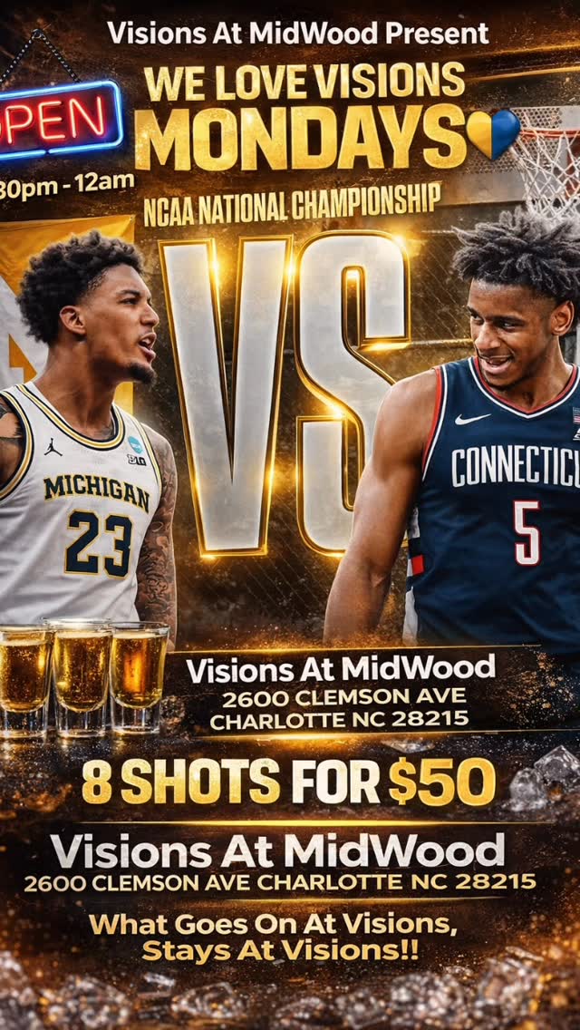 Monday nights just hit different at Visions 

WE LOVE VISIONS MONDAYS 
Pull up for the NCAA Championship vibes, drinks flowing, and energy on 100 all 