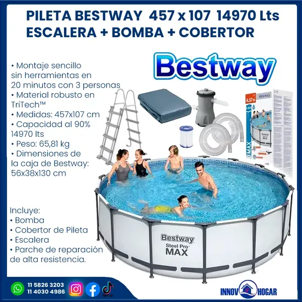 PILETA BESTWAY  457 x 107  14970 Lts  ESCALERA + BOMBA + COBERTOR