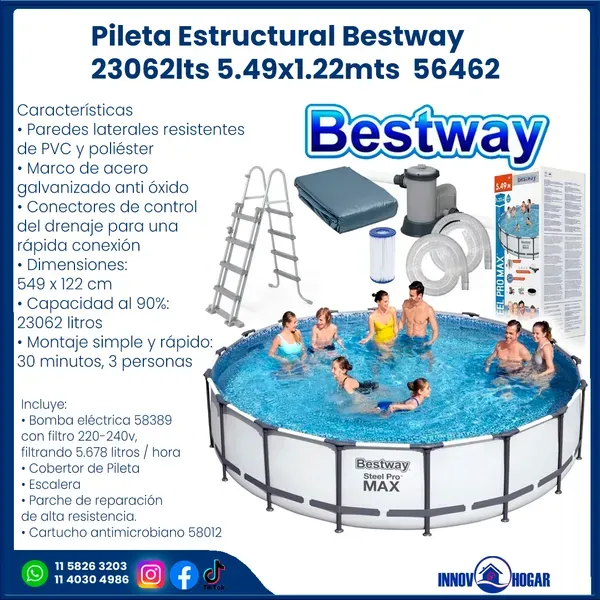 Pileta Estructural Bestway 23062lts 5.49x1.22mts 56462