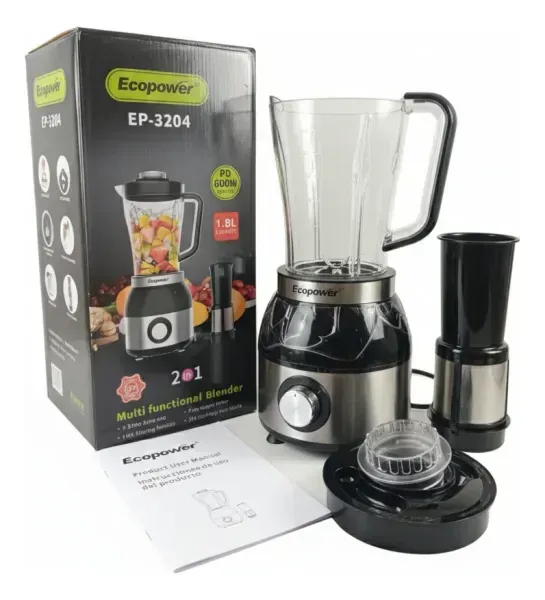 Licuadora Ecopower EP 3204 Negra 600W Jarra Plástico Reforzado 1.8L