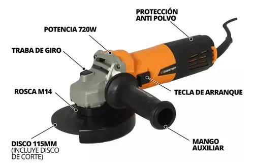 Amoladora Angular 720w 115mm Lusqtoff L-820