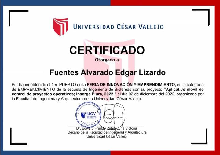 Logros de Diego Arturo Yangua Merino en la Universidad Cesar Vallejo