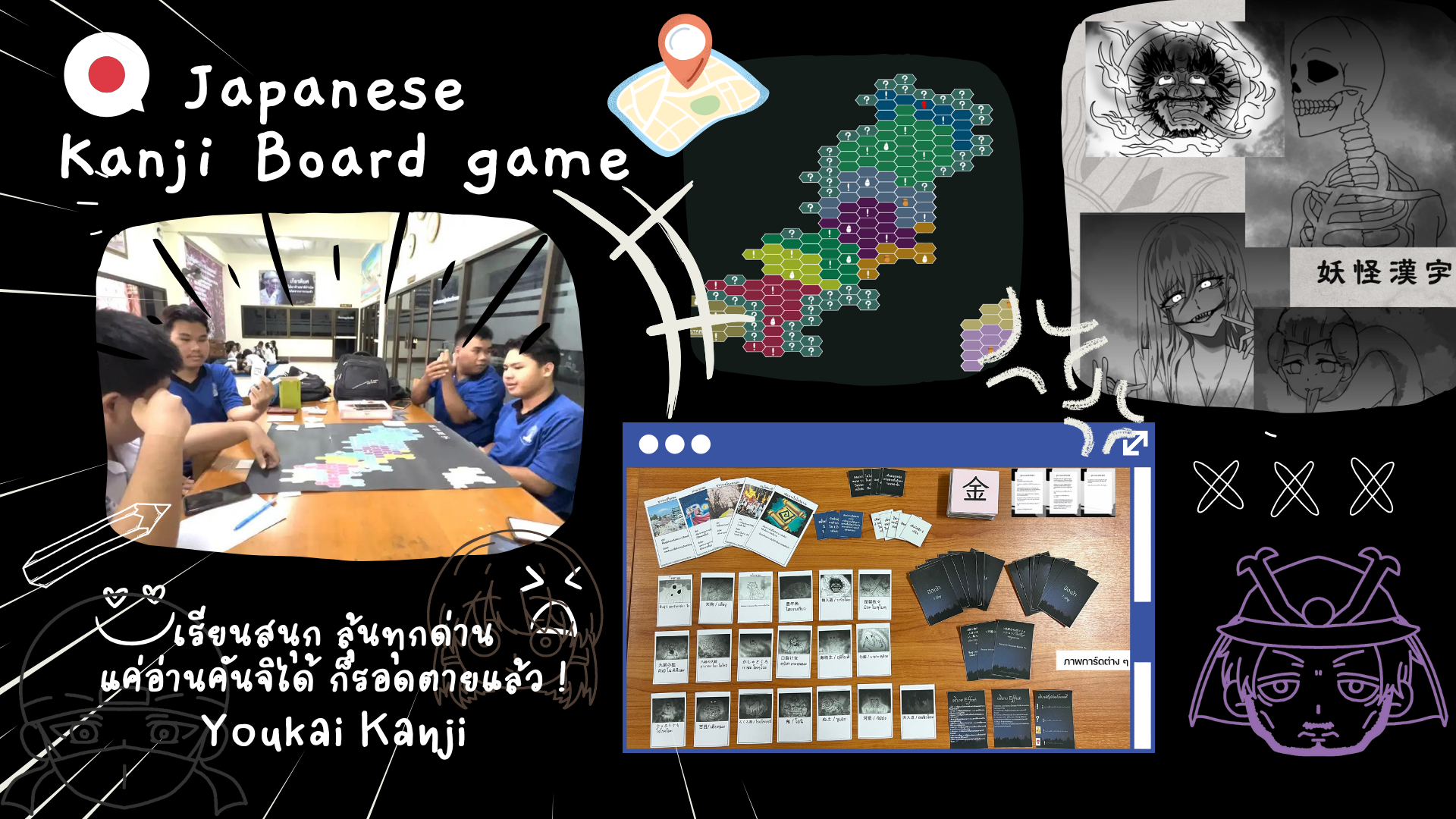 ภาพประกอบไอเดีย บอร์ดเกมภาษาญี่ปุ่น Yokai Kanji ล่าคันจิปิศาจ ! เล่นไปลุ้นไป