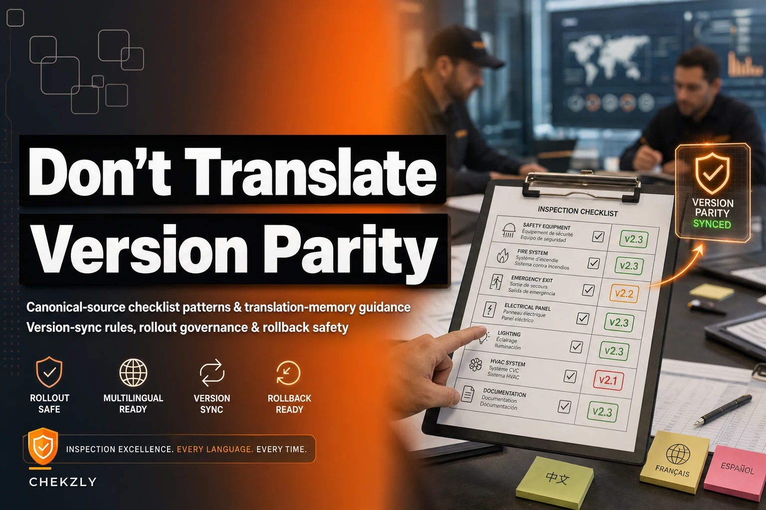 Don't translate mistakes: a rollout-safe pattern for localized inspection checklists and version parity