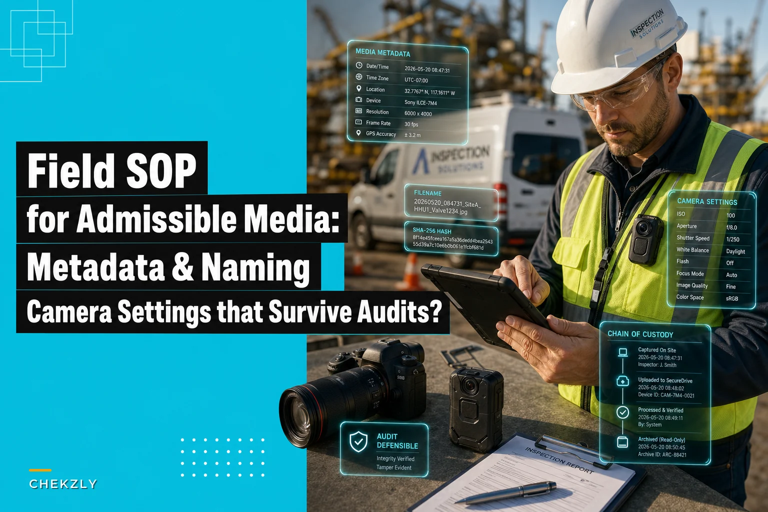 Field SOP for admissible photos and video: metadata, naming and camera settings that survive audits