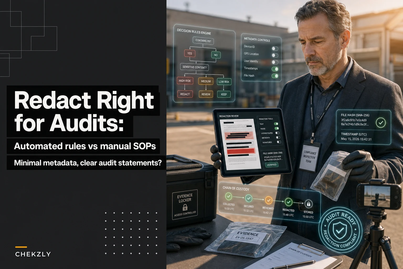 Redacting inspection evidence without breaking audits: automated rules, manual SOPs and minimal metadata retention
