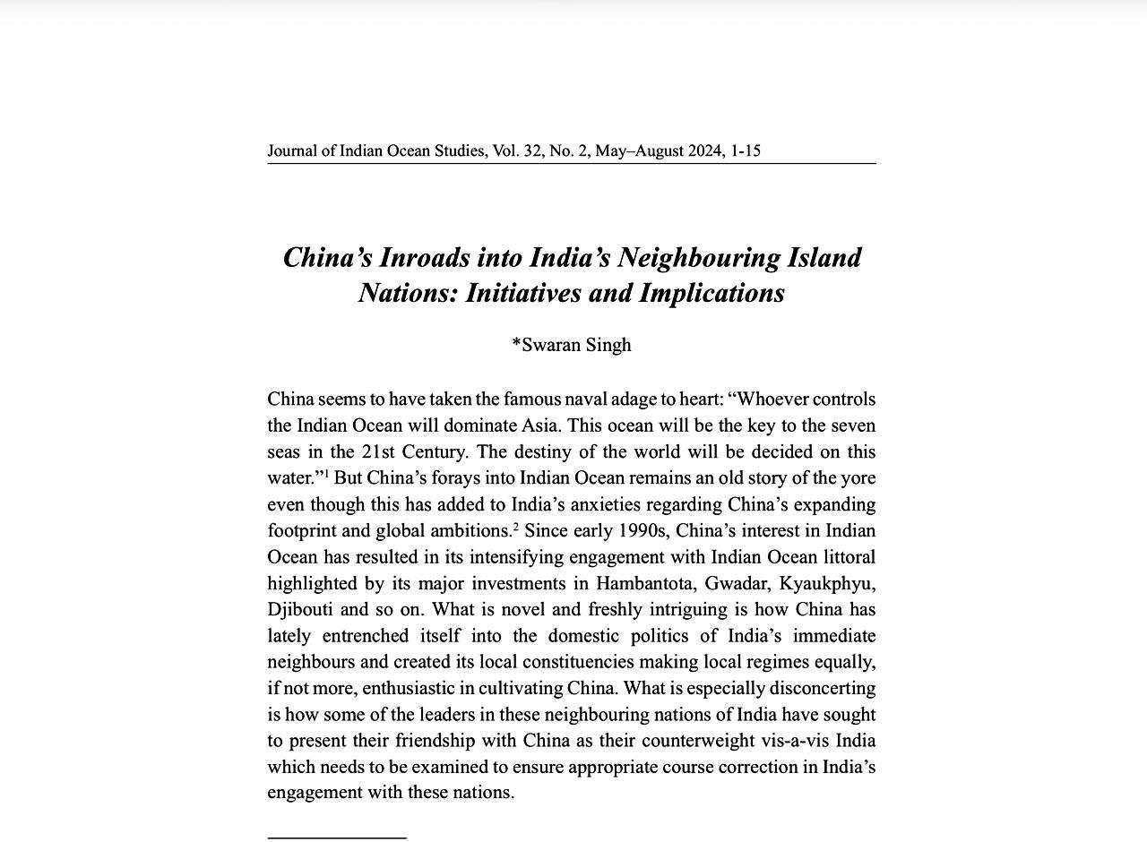 China’s Inroads into India’s Neighbouring Island Nations: Initiatives and Implications