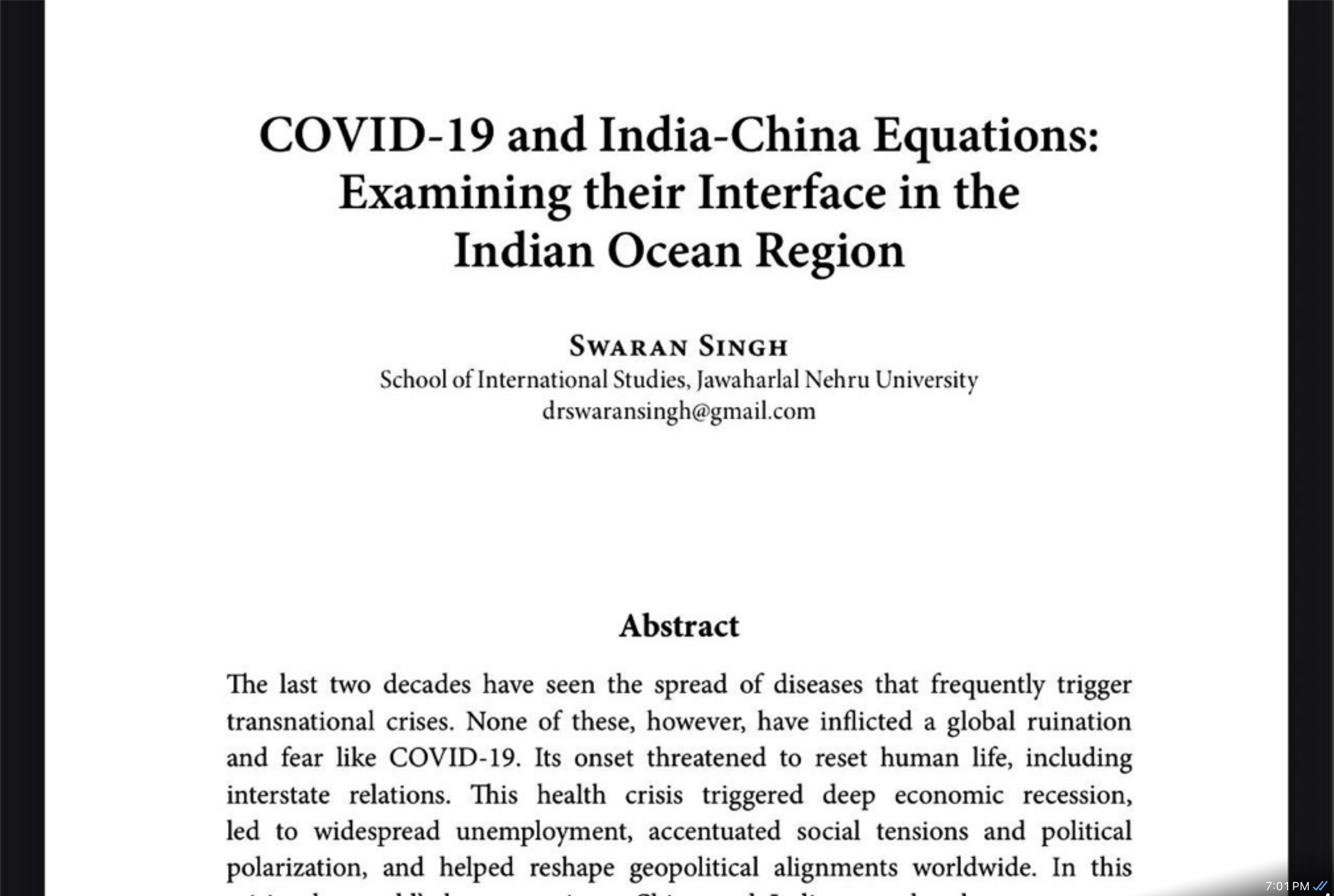 COVID-19 and India-China Equations: Examining their Interface in the Indian Ocean Region