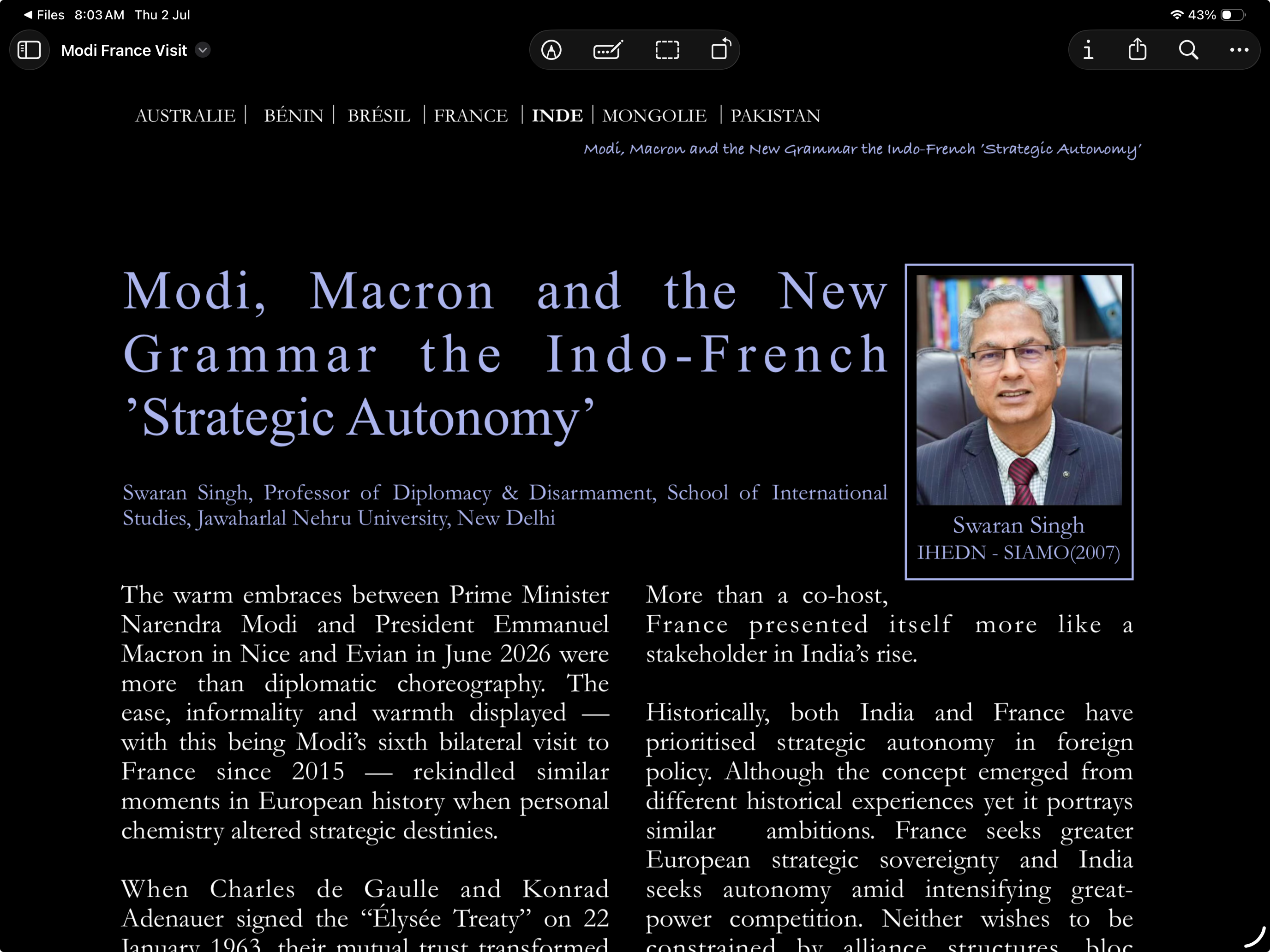Modi, Macron and the New Grammer of the Indo-French ‘Strategic Autonomy’