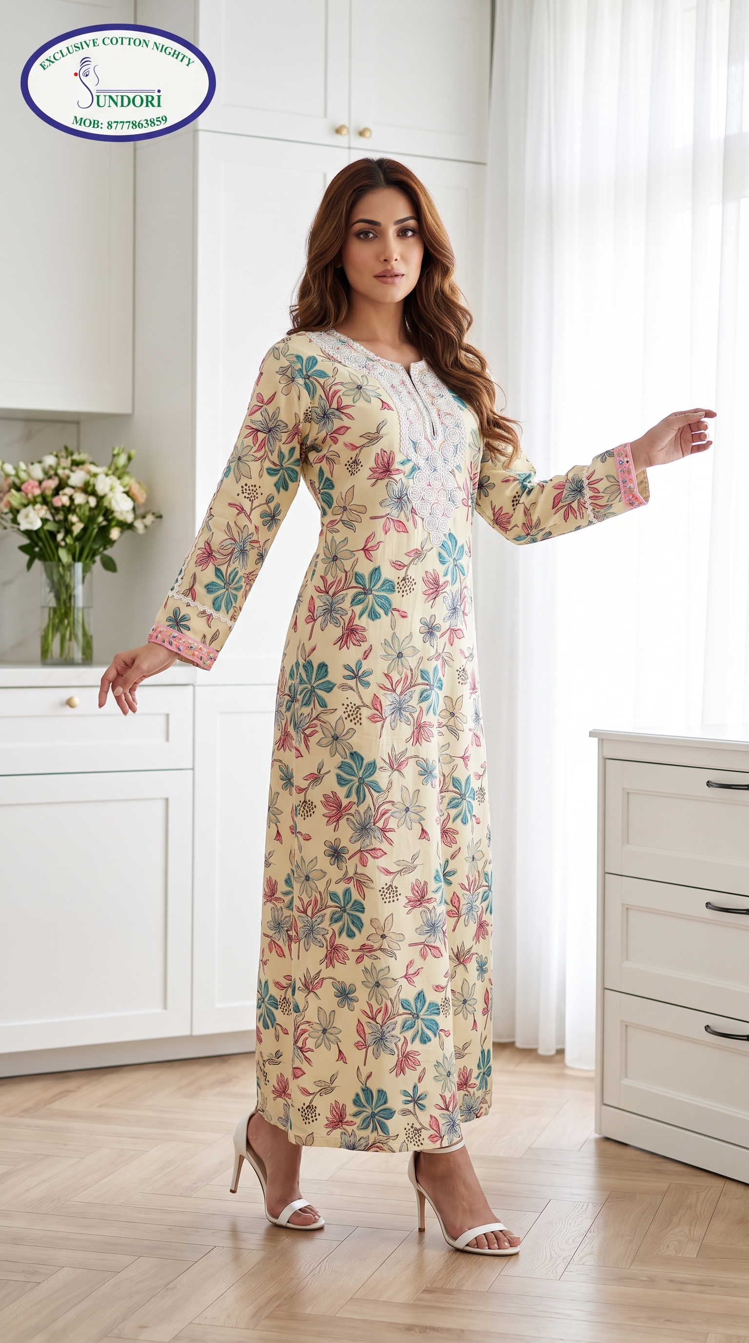 Designer Floral Rayon Nighty. — image 1