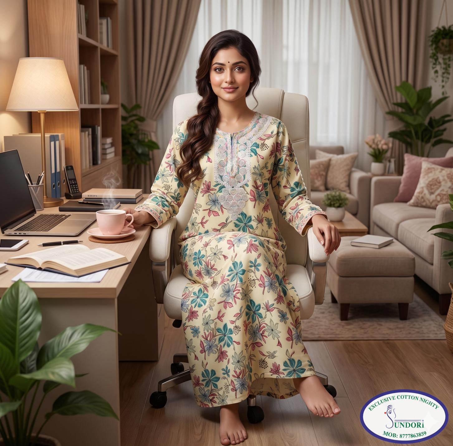 Designer Floral Rayon Nighty. thumbnail 2
