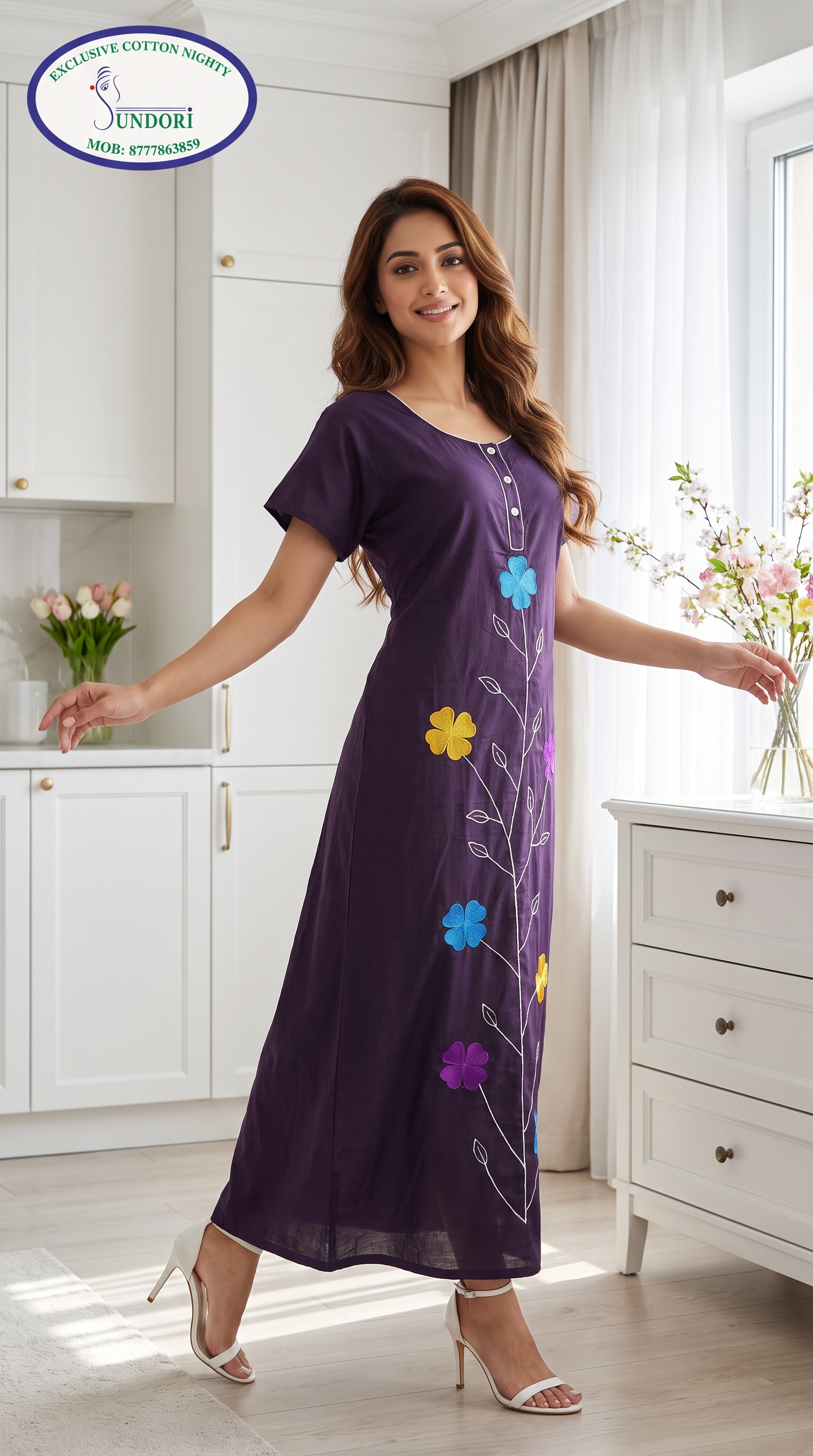 Embroidered designer nighty. thumbnail 2