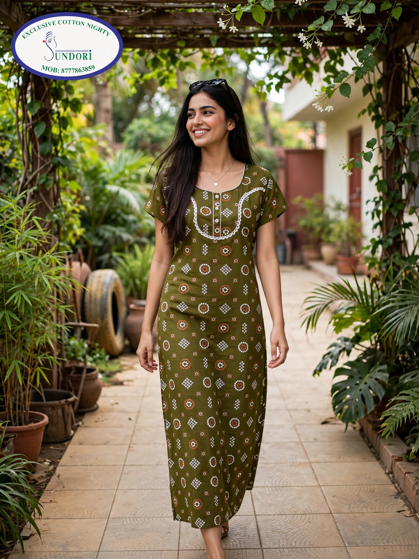 Designer A-line cotton nighty